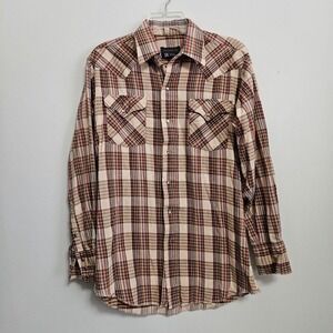 Panhandle Slim Men's Western Shirt Size Large Pearl Snap Tan Plaid Pockets